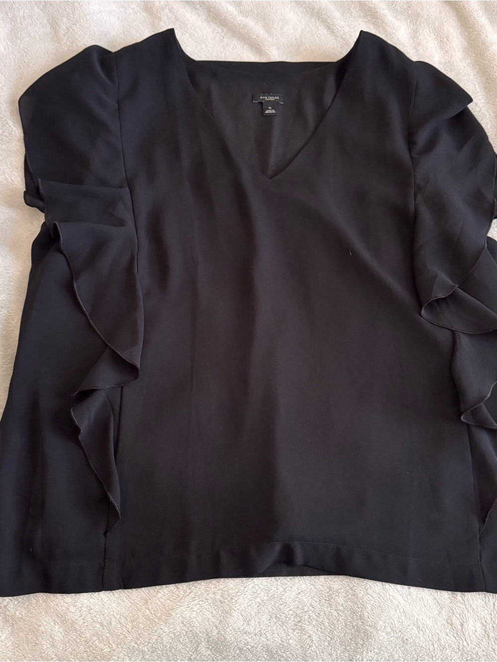 Ann Taylor Black V-Neck Ruffle Sleeve Blouse